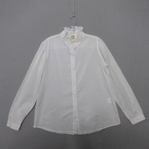 A Shirt Thing Top White Ruffle Neck Button Up Prairie Cottage Core Made in Italy